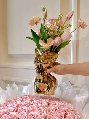 Feminine Ceramic Vase in Gold