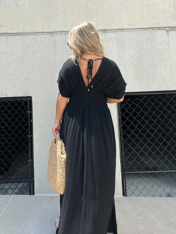 V NOIR | V-hals Met Split Maxi Jurk