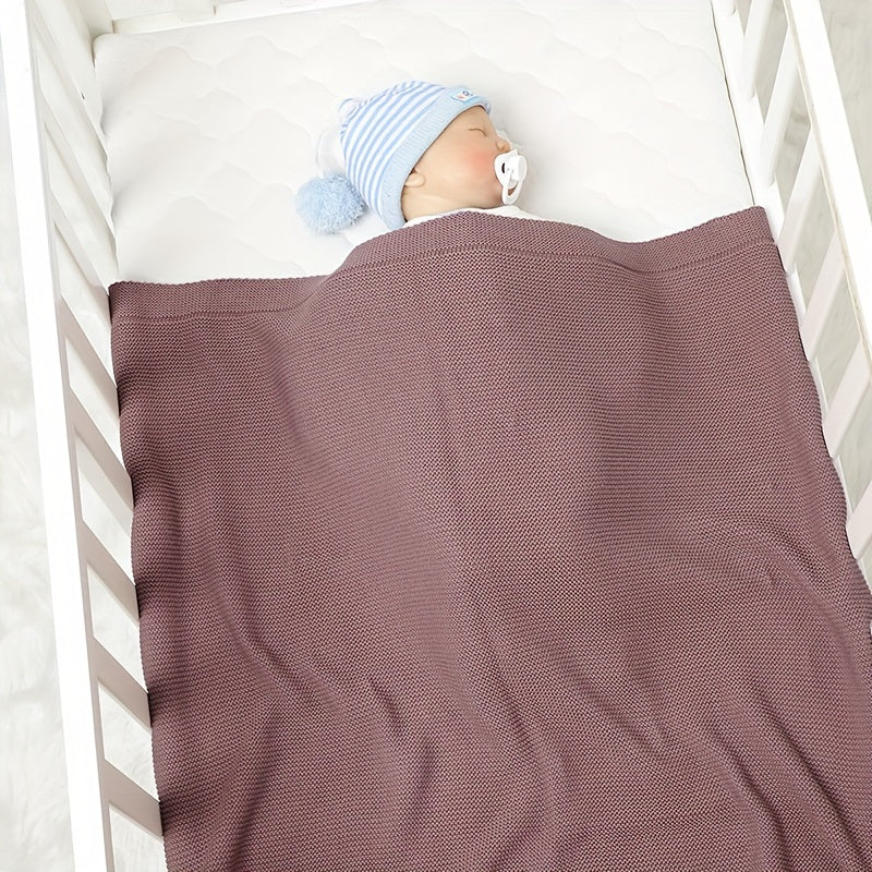 Soft Cotton Knit Swaddle Deken - Effen Kleur, Geometrisch Patroon, Perfect voor Diverse Gelegenheden