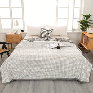 Preppy Style Plaid Zomer Quilt - Ultrasonisch Gewatteerde Lichtgewicht Airconditioning Sprei, Geschikt voor Alle Seizoenen, Polyester Bedsprei