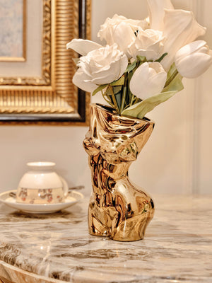 Feminine Ceramic Vase in Gold