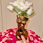 Feminine Ceramic Vase in Gold