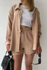 Eve Button Down Shirt & Short Set Met Lange Mouwen