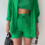 Eve Button Down Shirt & Short Set Met Lange Mouwen