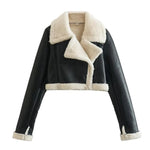 Dames Cropped Leren Jas Black Wollen Blends Jassen Bomber Tweed Jack Herfst Winter Leer En Bont Crop Jack