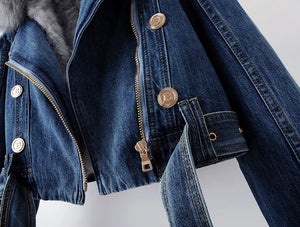 Lavinia | Luxe denim jas met nep bont