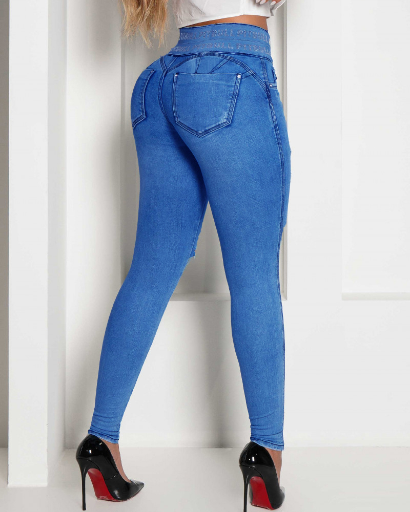 Slim-fit destroyed jeans met hoge taille