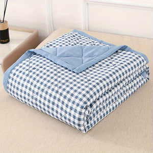 Preppy Style Plaid Zomer Quilt - Ultrasonisch Gewatteerde Lichtgewicht Airconditioning Sprei, Geschikt voor Alle Seizoenen, Polyester Bedsprei