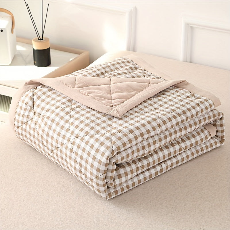 Preppy Style Plaid Zomer Quilt - Ultrasonisch Gewatteerde Lichtgewicht Airconditioning Sprei, Geschikt voor Alle Seizoenen, Polyester Bedsprei