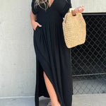 V NOIR | V-hals Met Split Maxi Jurk