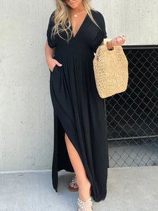 V NOIR | V-hals Met Split Maxi Jurk