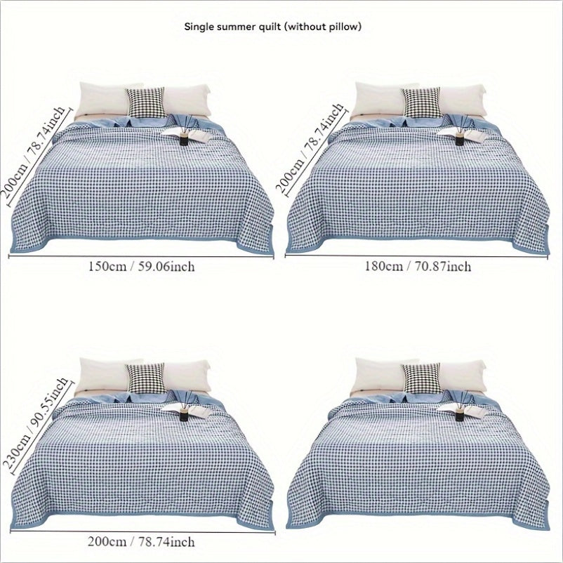 Preppy Style Plaid Zomer Quilt - Ultrasonisch Gewatteerde Lichtgewicht Airconditioning Sprei, Geschikt voor Alle Seizoenen, Polyester Bedsprei